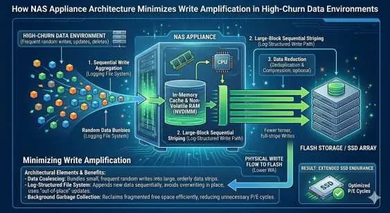 How NAS Appliance Architecture Minimizes Write Amplification in High-Churn Data Environments?