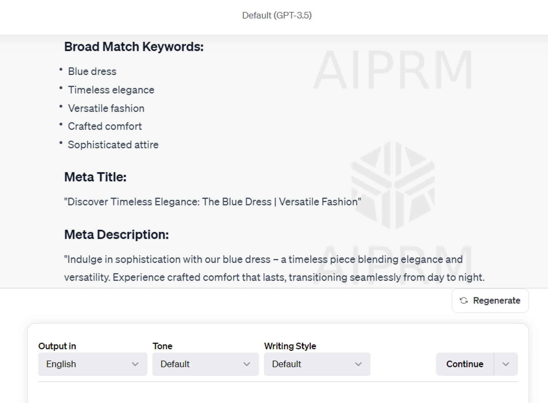 Example of meta title and description generated by ChatGPT