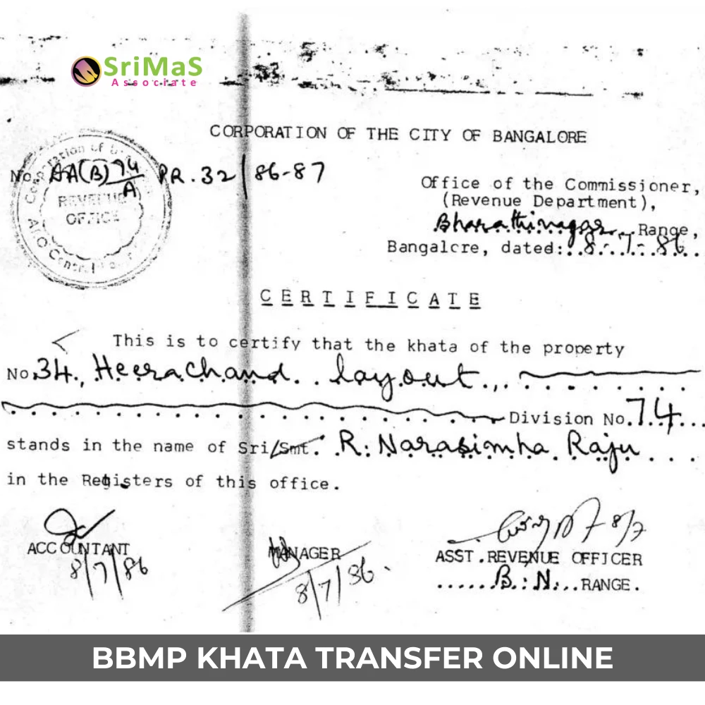 BBMP Khata Transfer Online Effortlessly with Srimas Associate